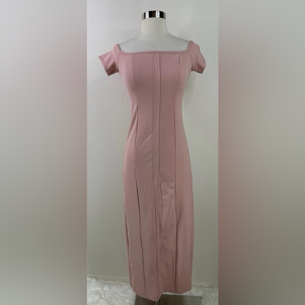 Zara Off the shoulder cap sleeve exposed sipper maxi dress